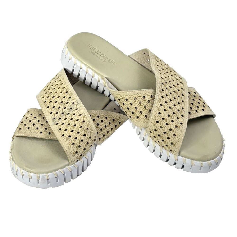 Ilse Jacobsen Tulip Cross Band Sandal Slide Milk Cream US 9.5  EU 40 READ